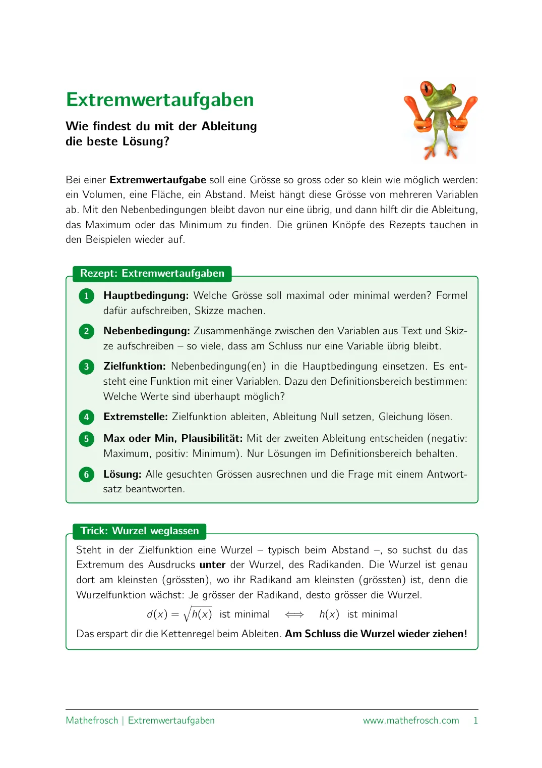 Extremwertaufgaben – Anleitungsblatt