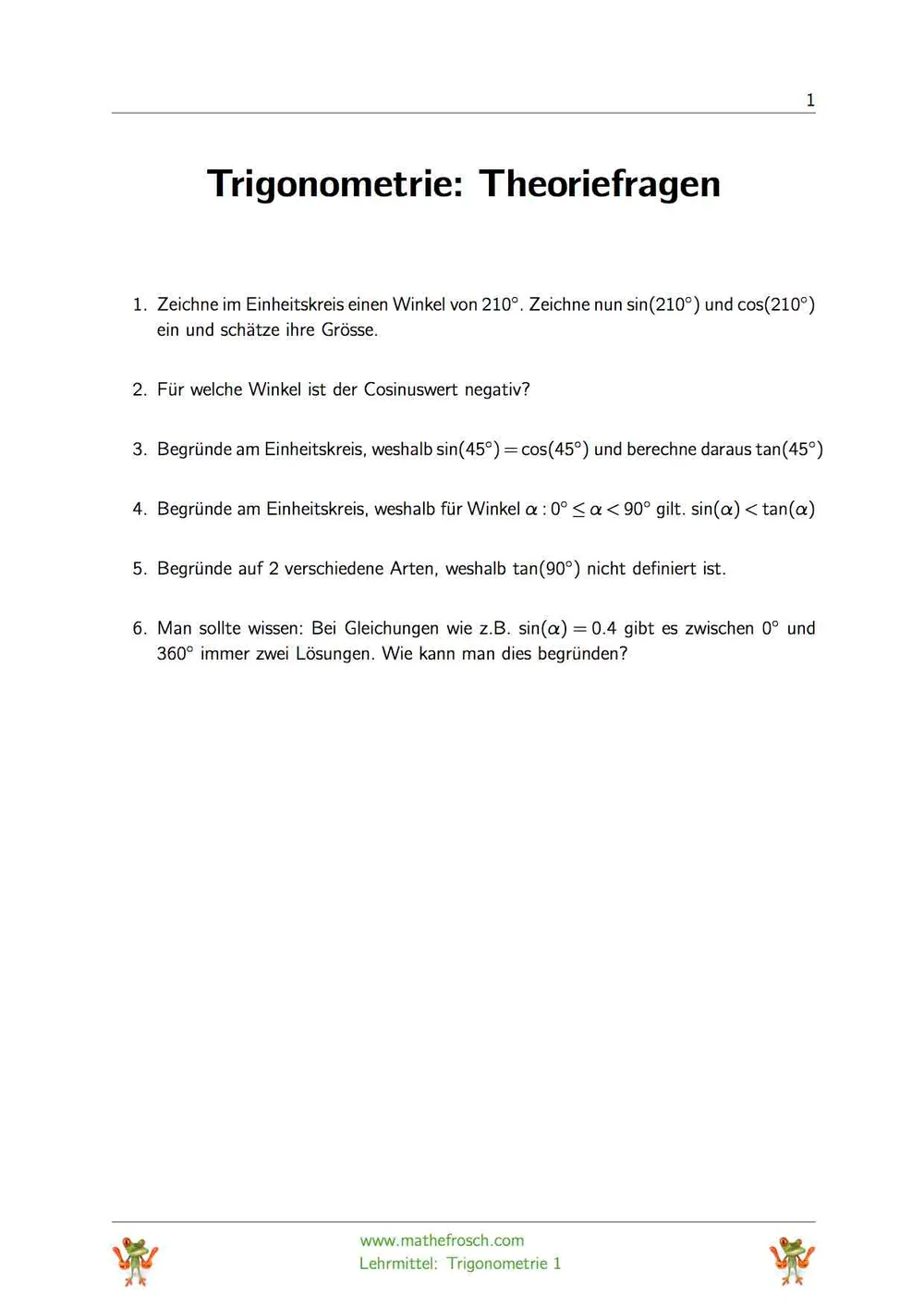 Trigonometrie 1 - Theoriefragen