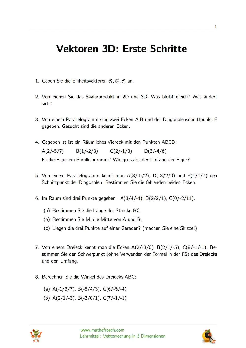 Vektoren 3D - einfache Aufgaben