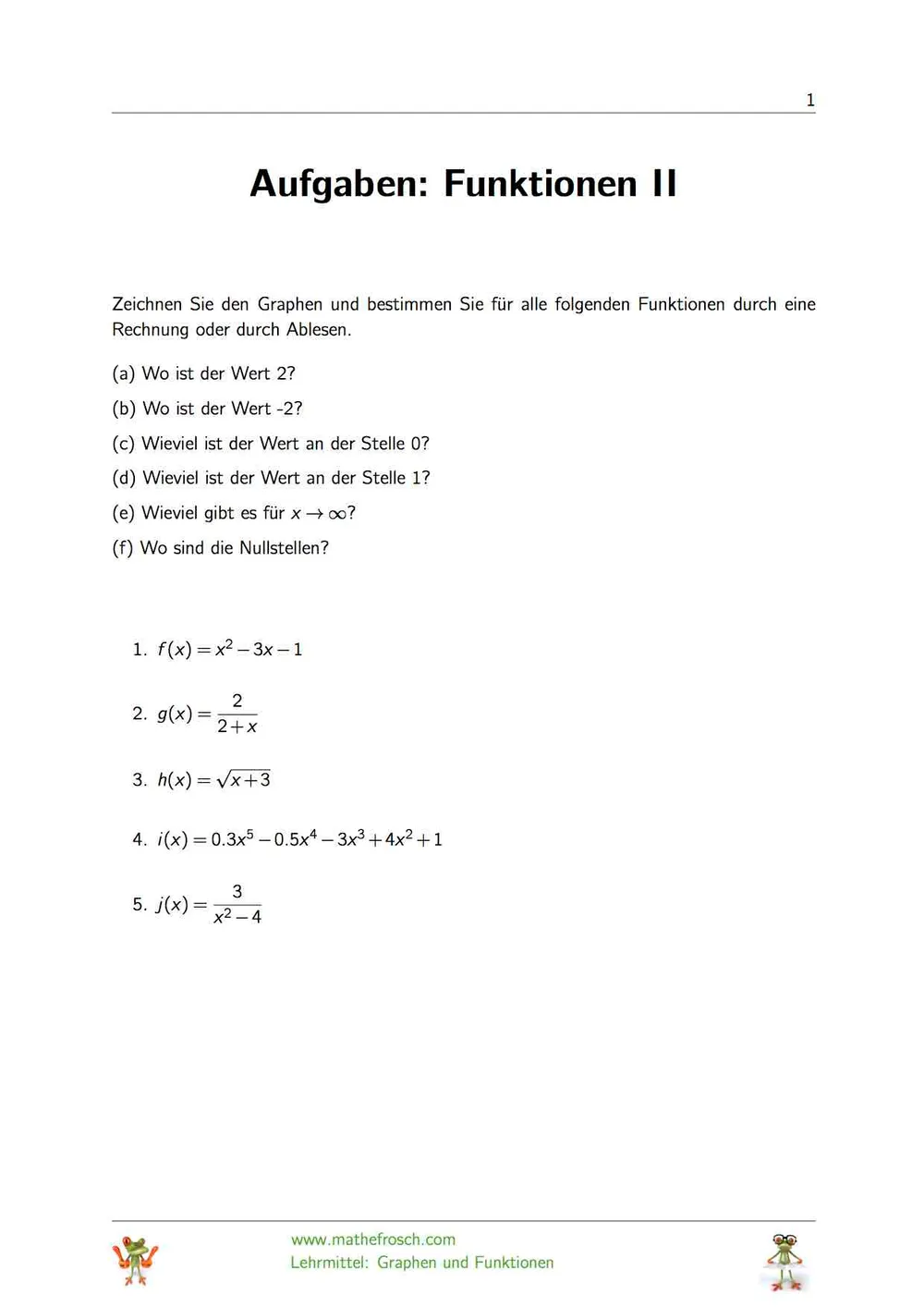 Funktionen II Ablesen