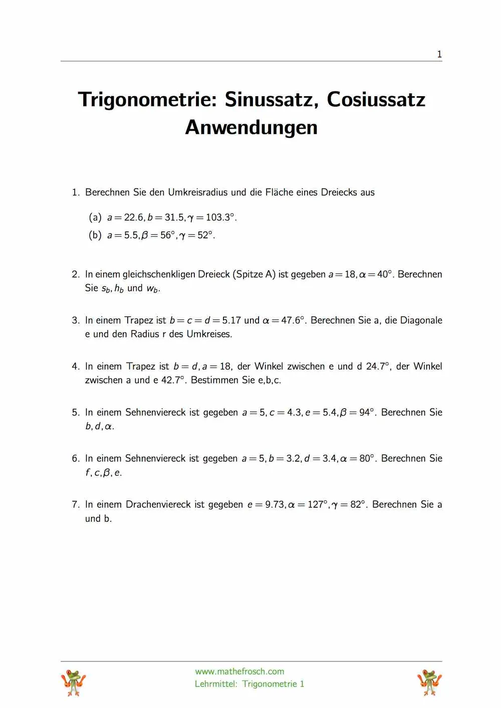 Trigonometrie 1 - Anwendung Sinus- und Cosinussatz