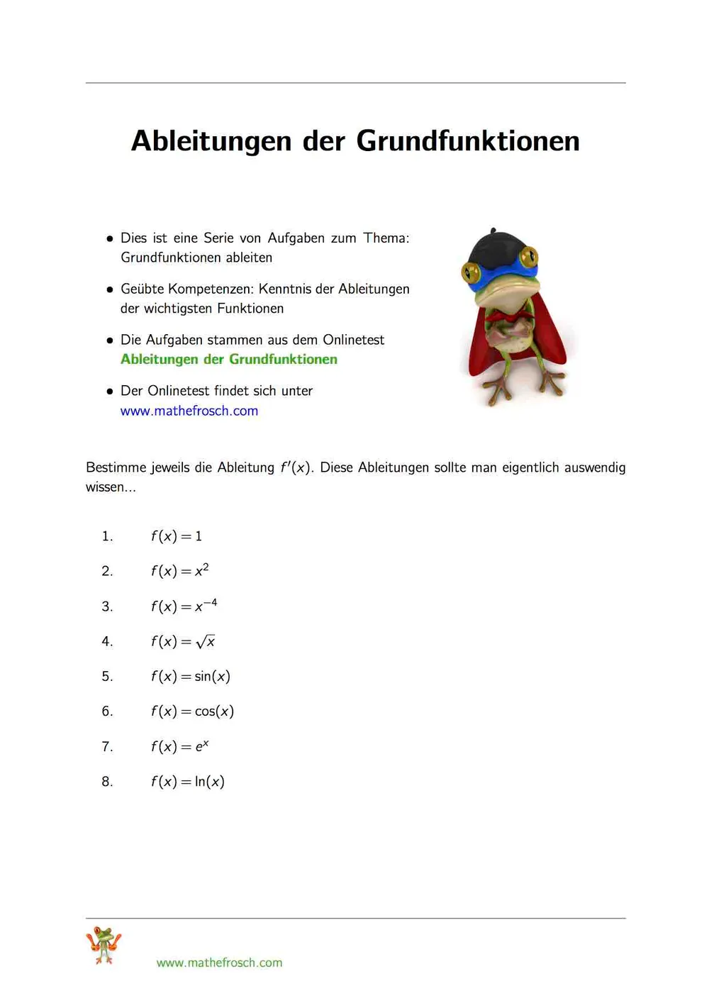 Ableitungen der Grundfunktionen