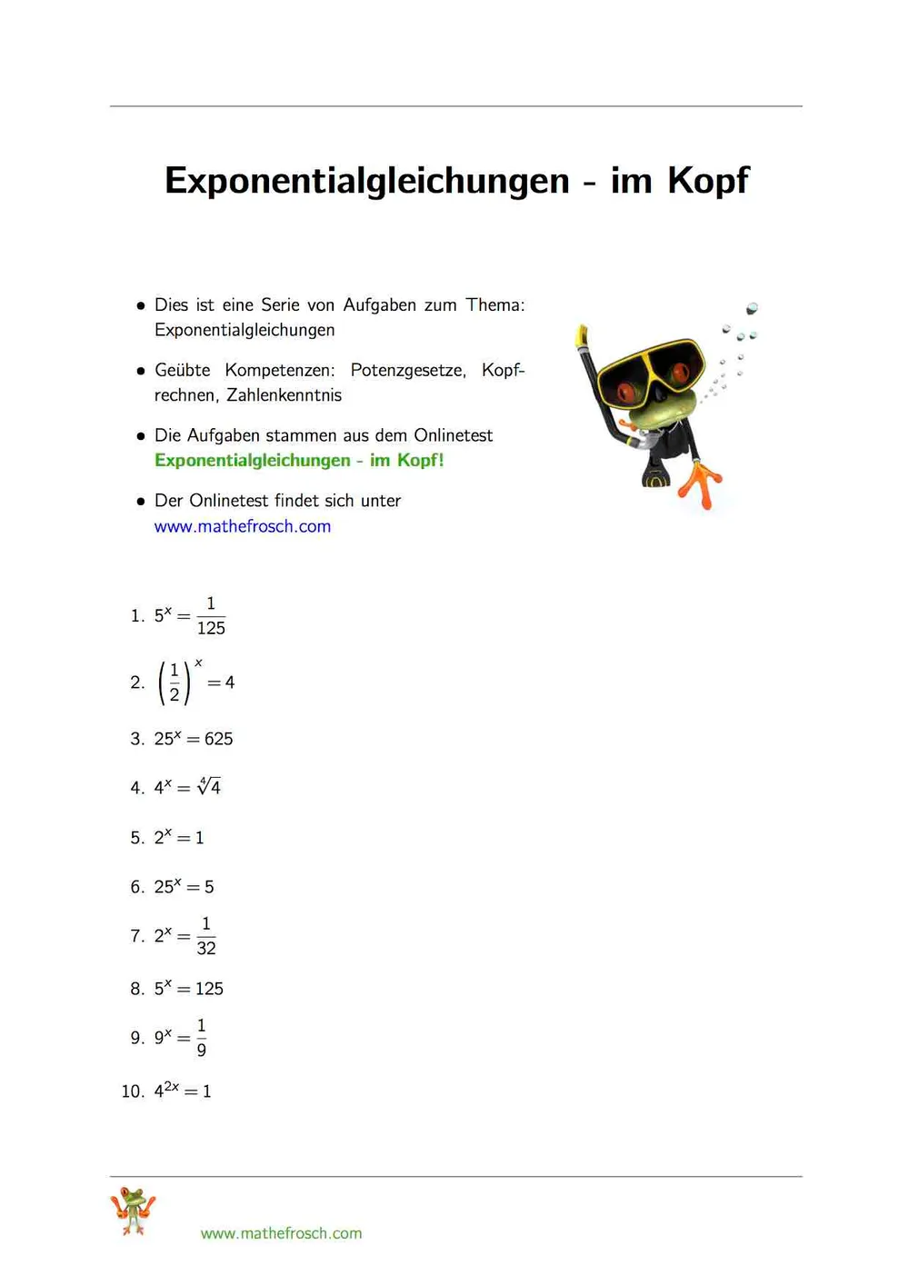 Exponentialgleichungen im Kopf