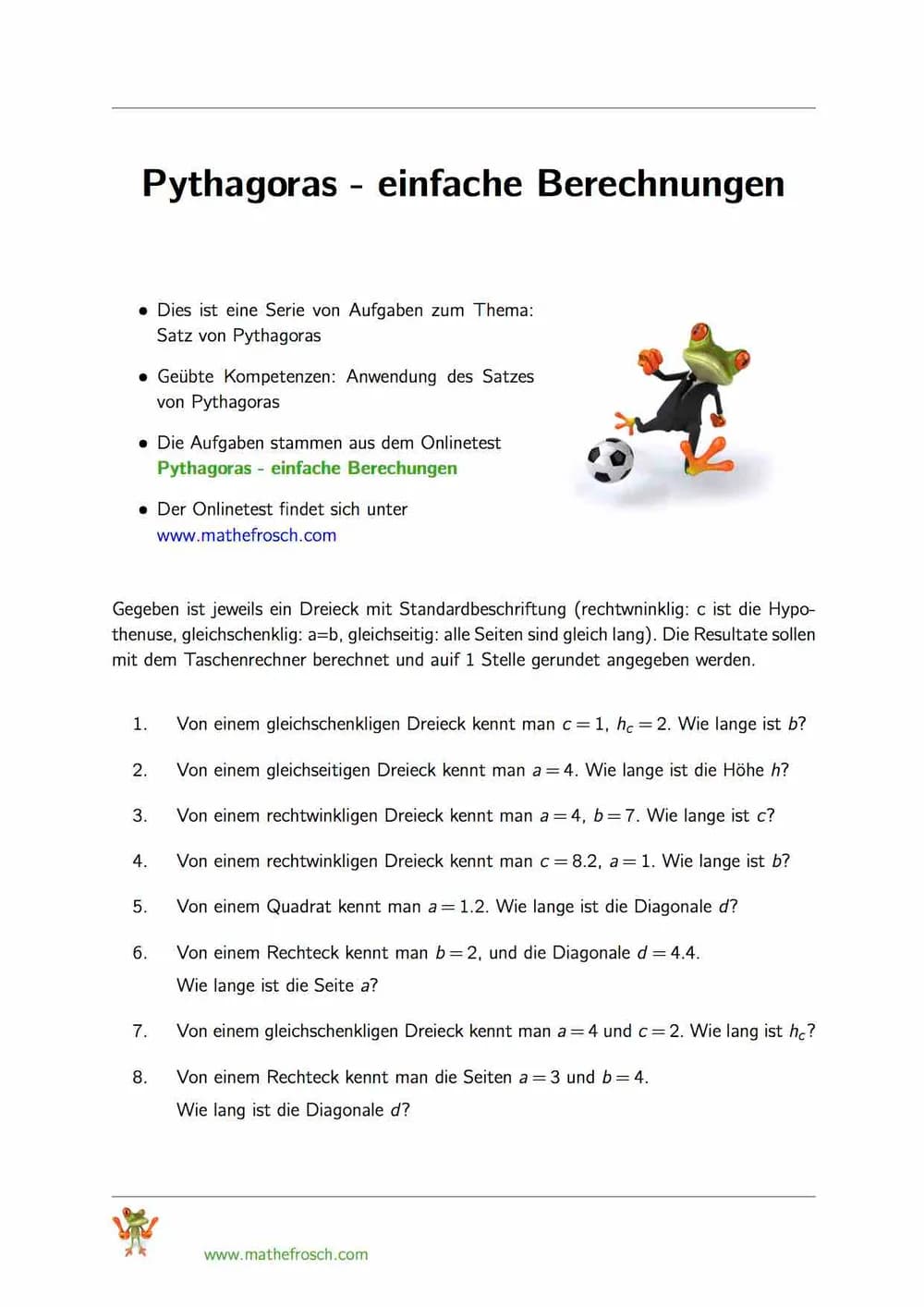 Pythagoras - Einfache Berechnungen