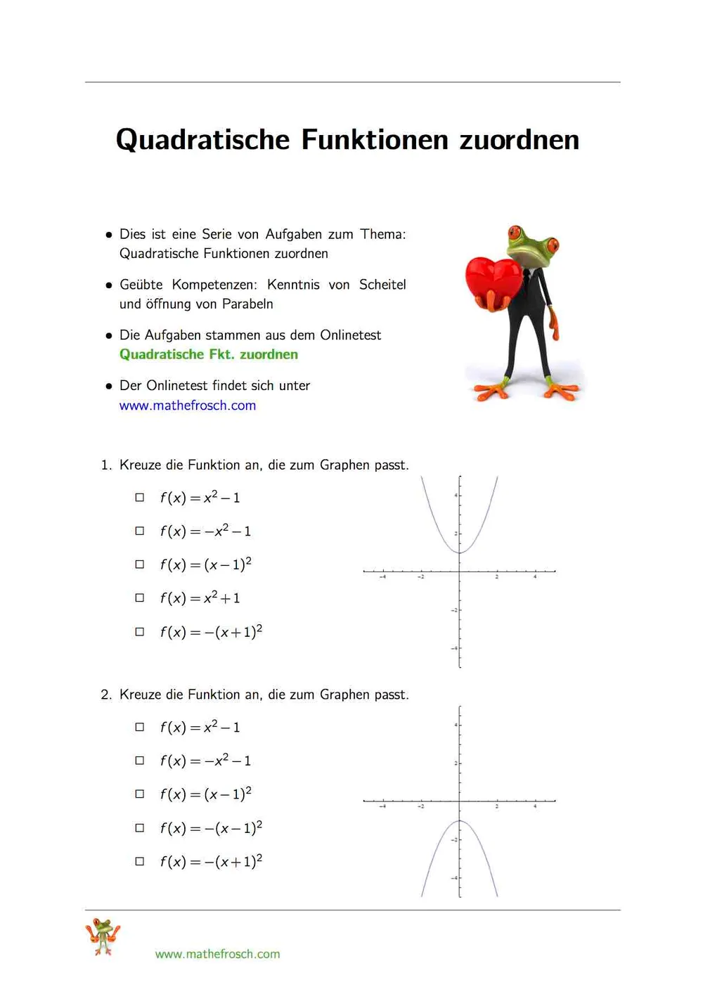 Quadratische Funktionen zuordnen