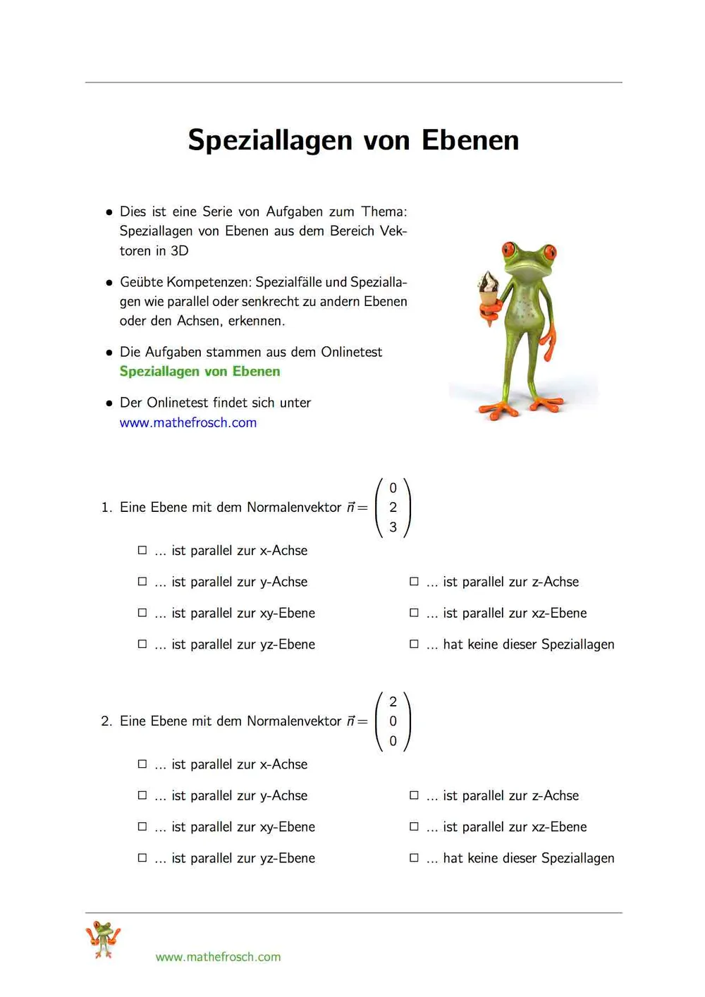 Vektorgeometrie - Speziallagen von Ebenen