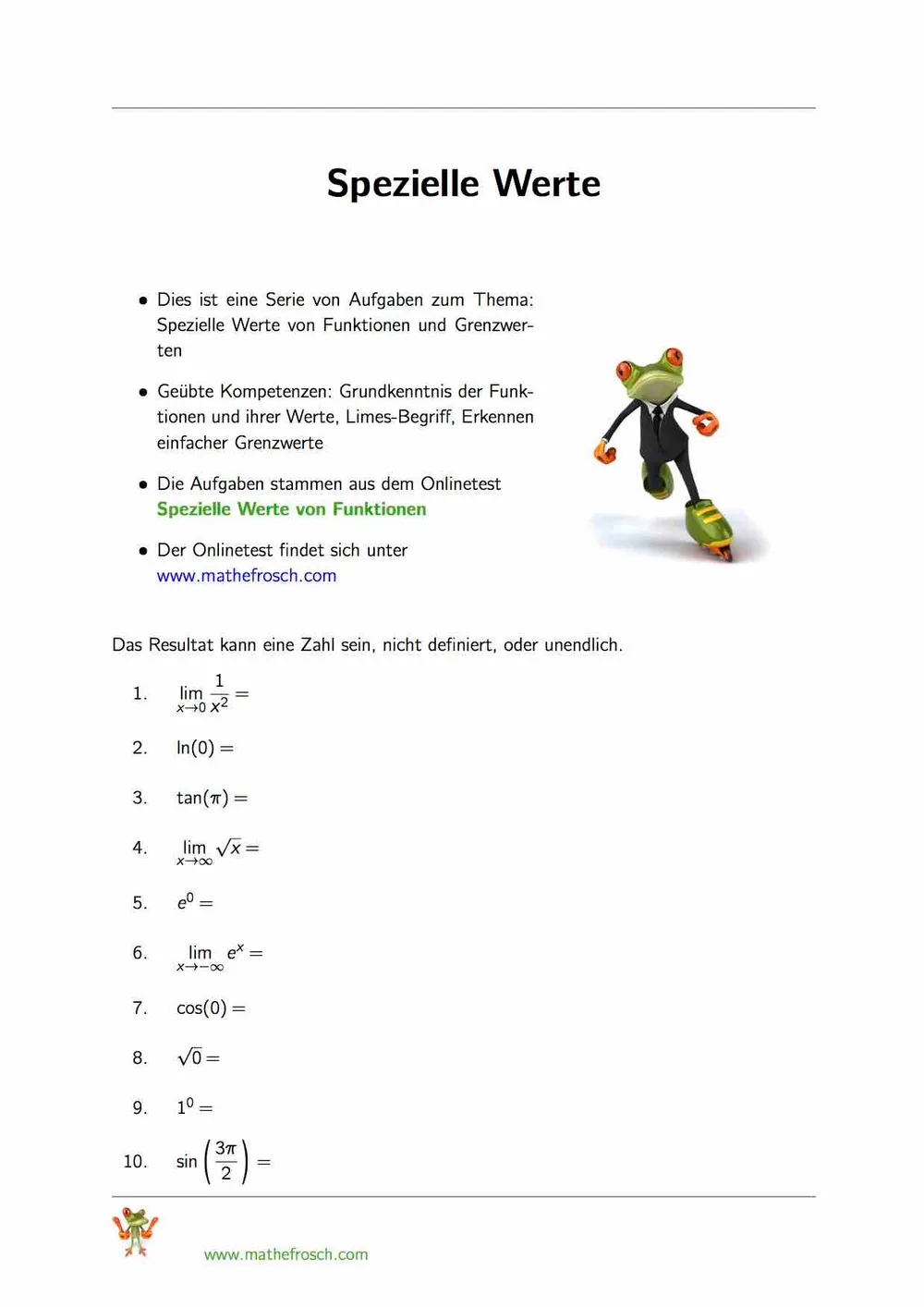 Spezielle Werte von Funktionen