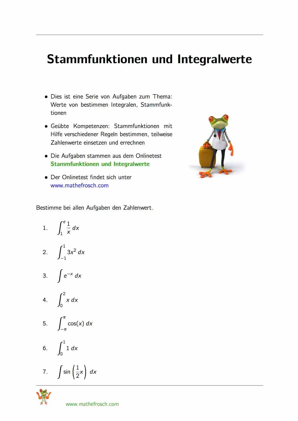 Stammfunktionen und Integralwerte