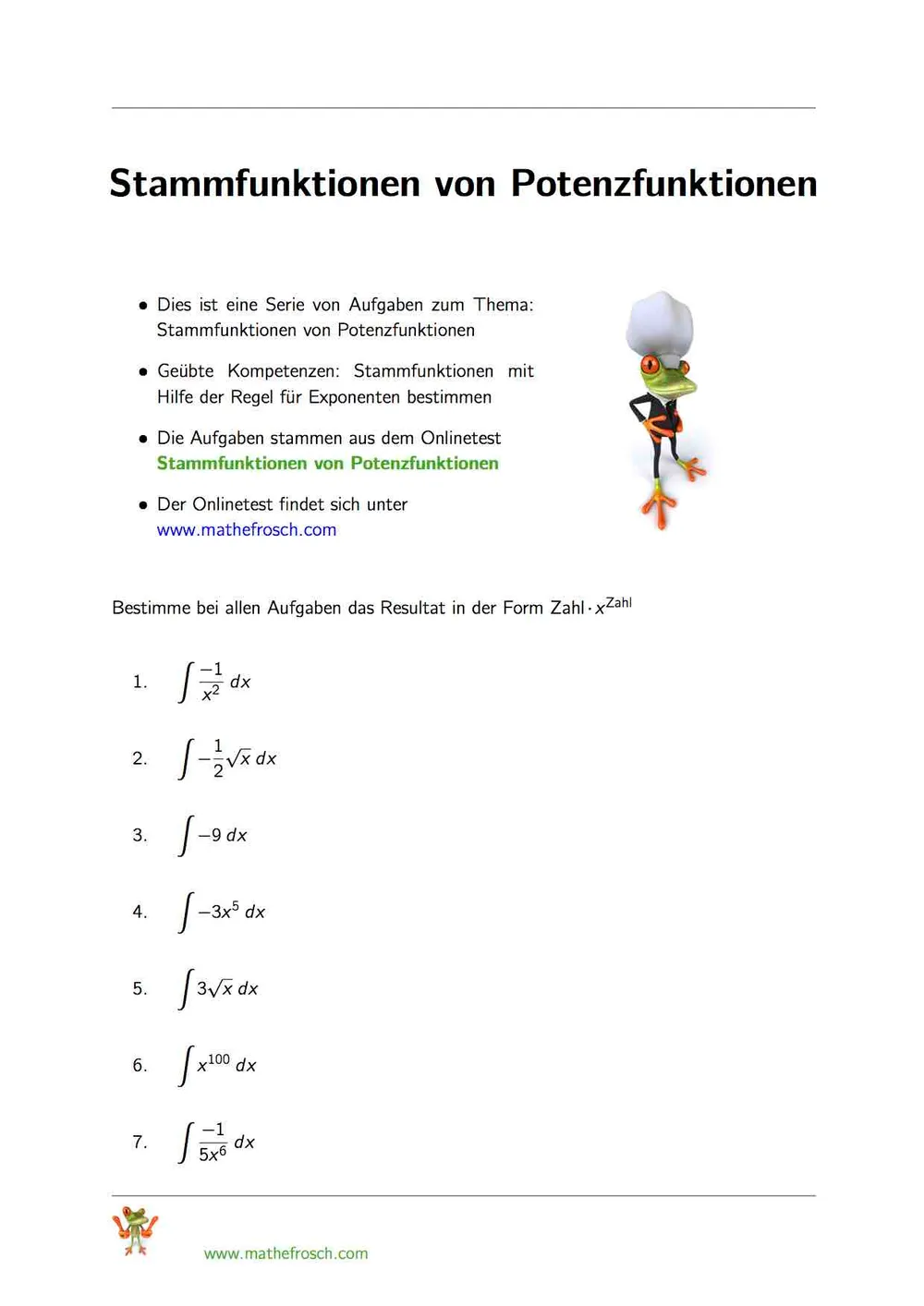 Stammfunktionen von Potenzfunktionen