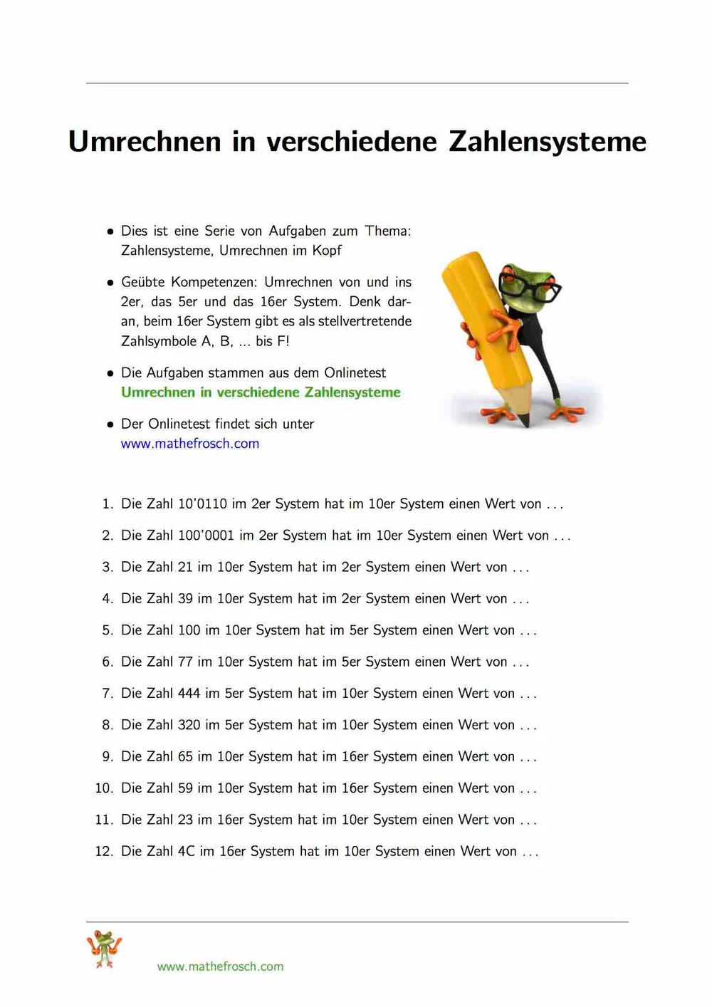 Umrechnen in verschiedene Zahlensysteme