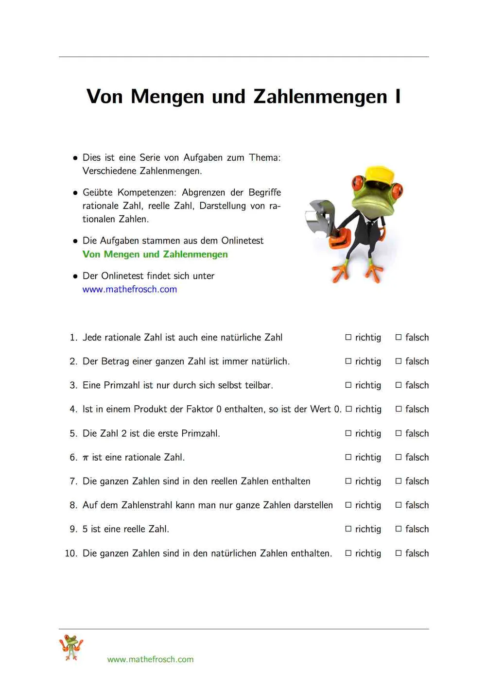 Von Zahlen und Zahlenmengen I