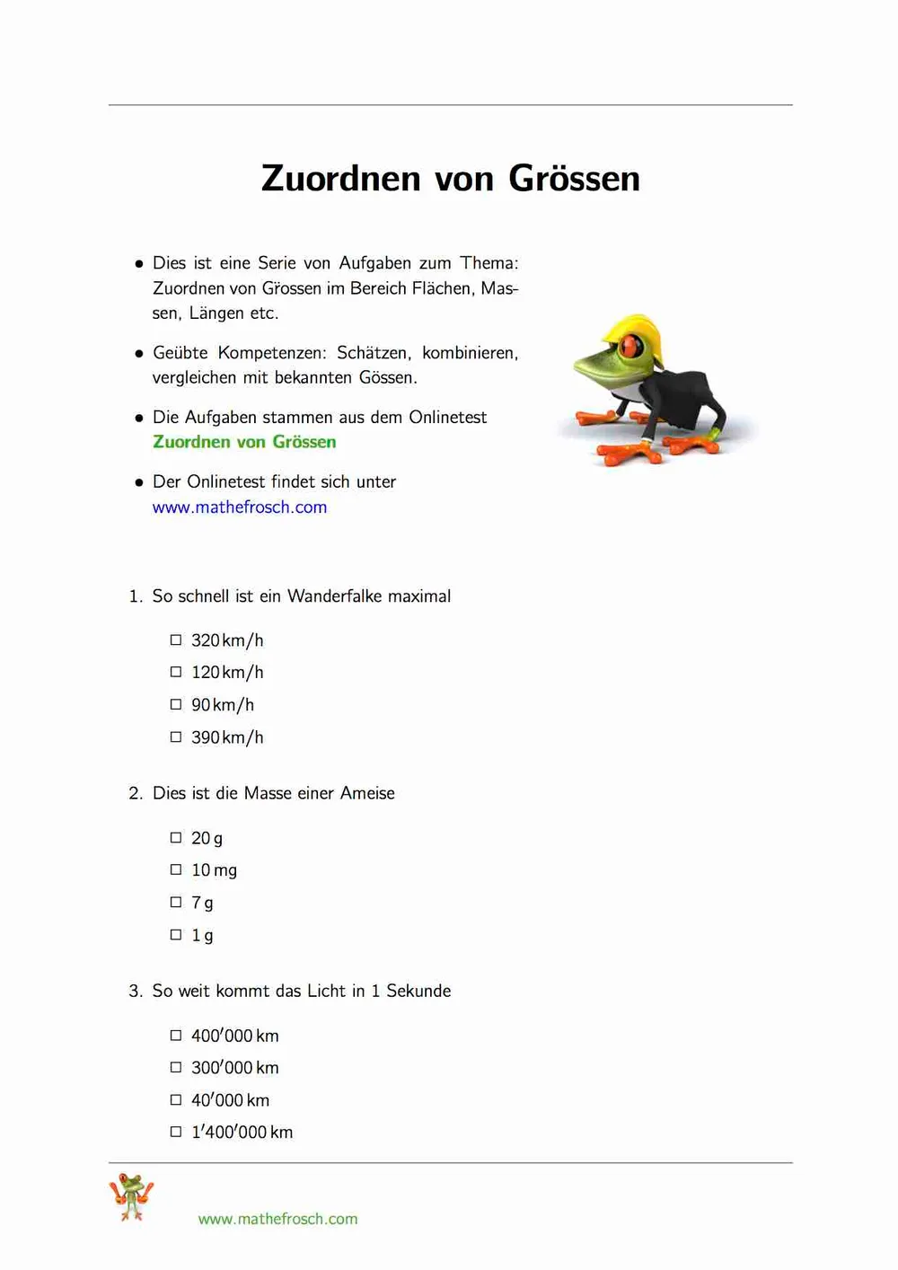 Zuordnen von Grössen