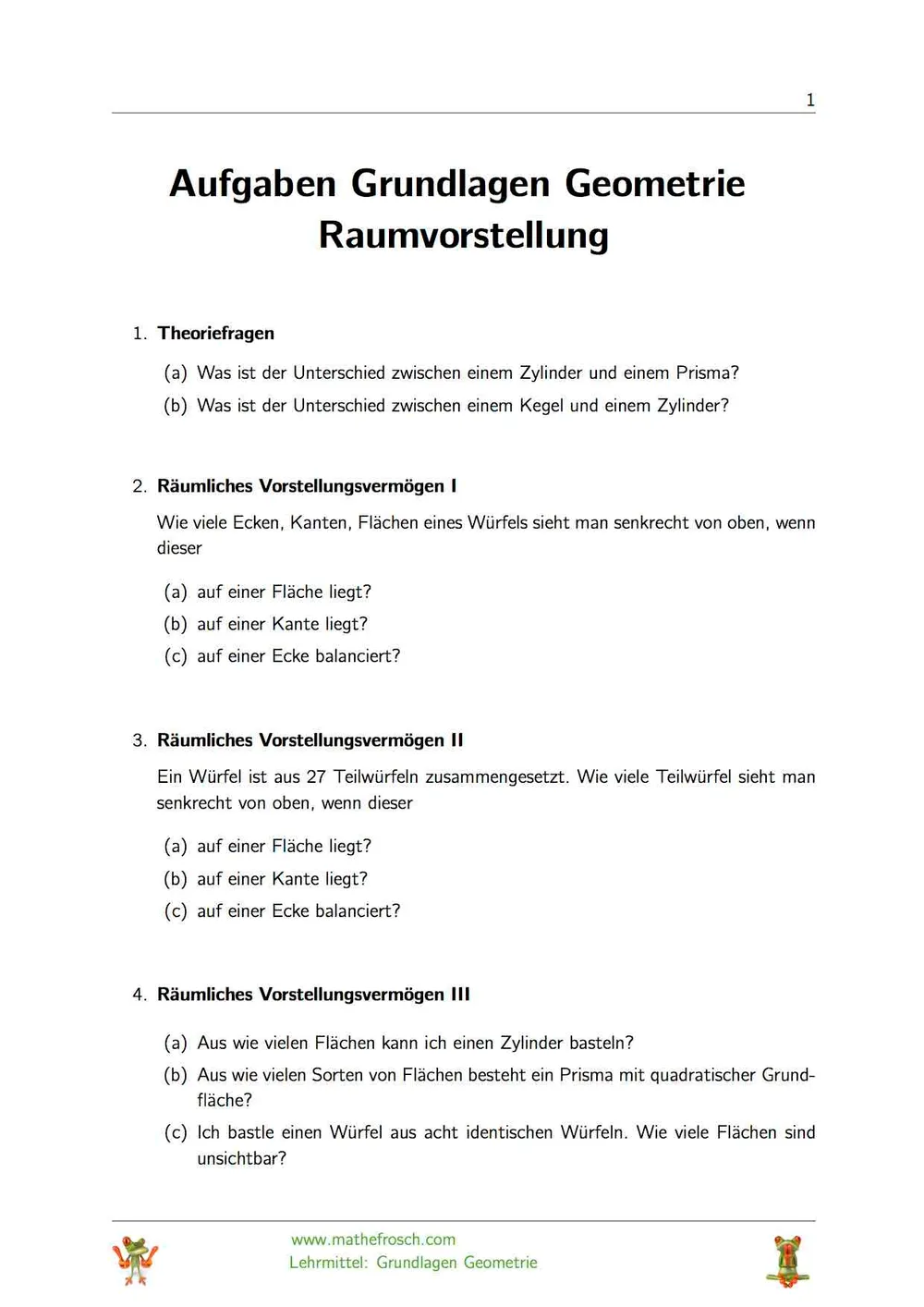 Aufgaben Grundlagen Geometrie Raumvorstellung