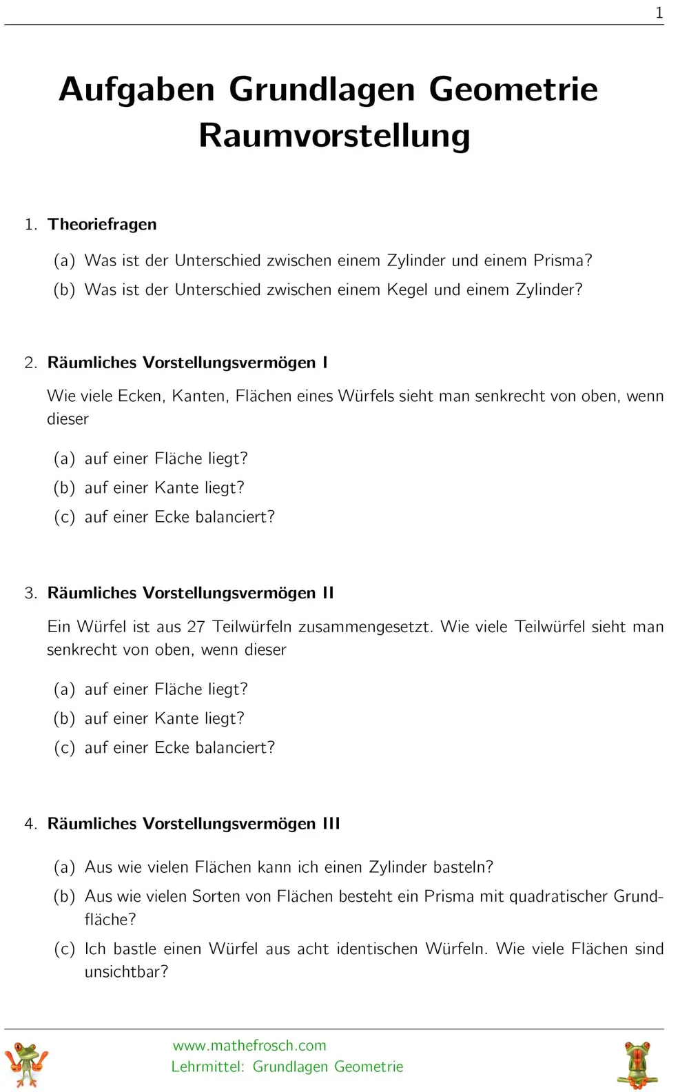 Aufgaben Geometrie 3D Vorstellung