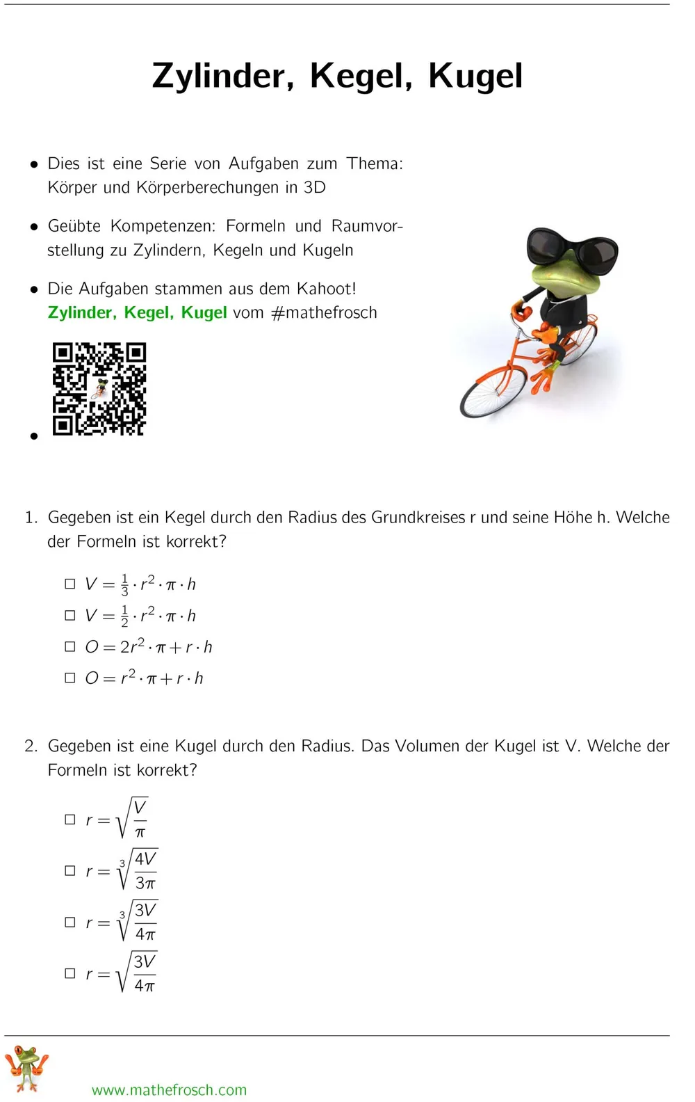 Zylinder Kegel Kugel