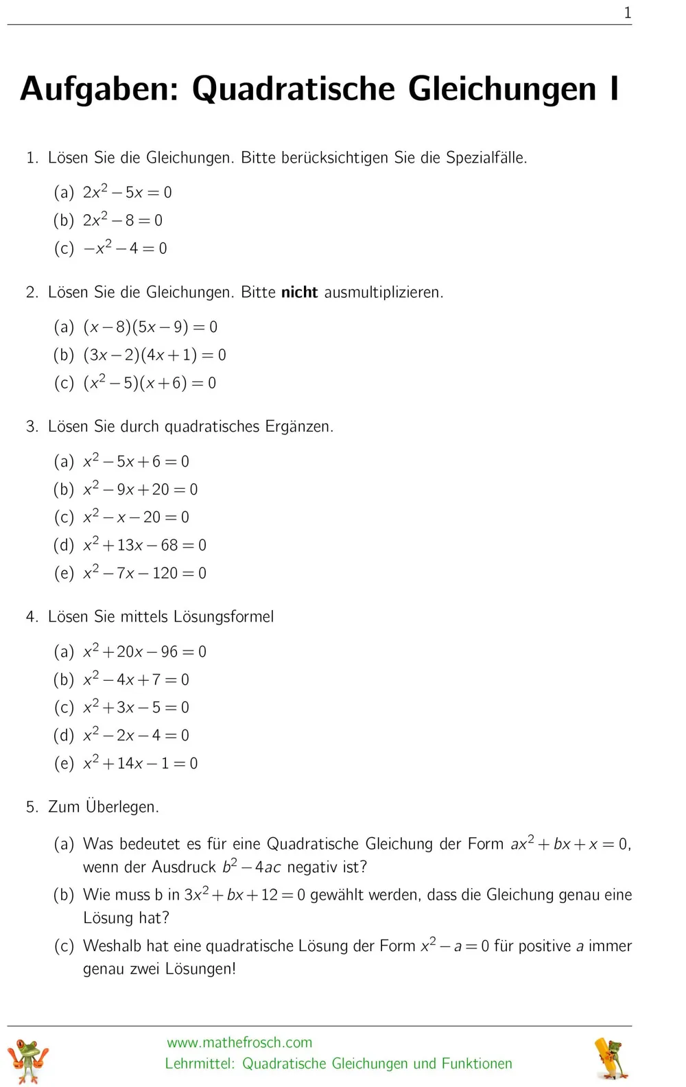 Quadratische Gleichungen Aufgaben 1