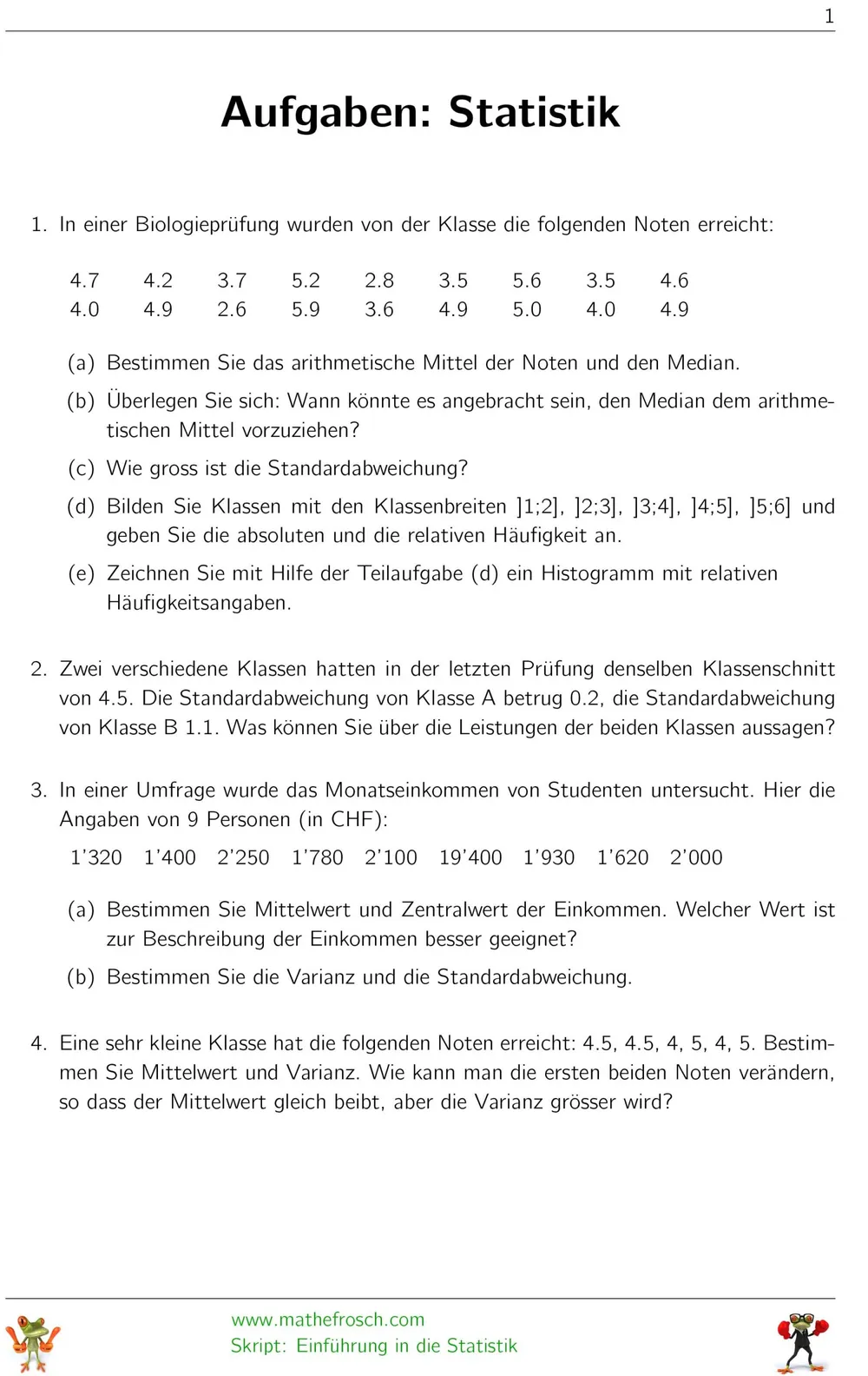 Aufgaben Statistik