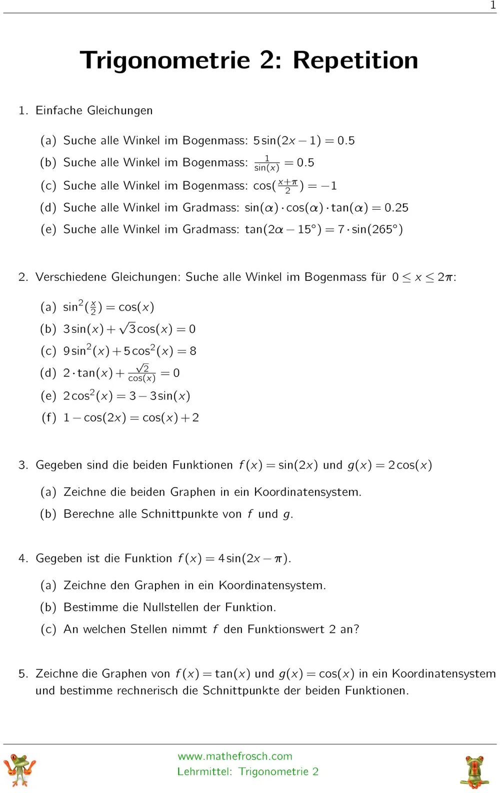 Aufgaben Trigonometrie 2 - Repetition
