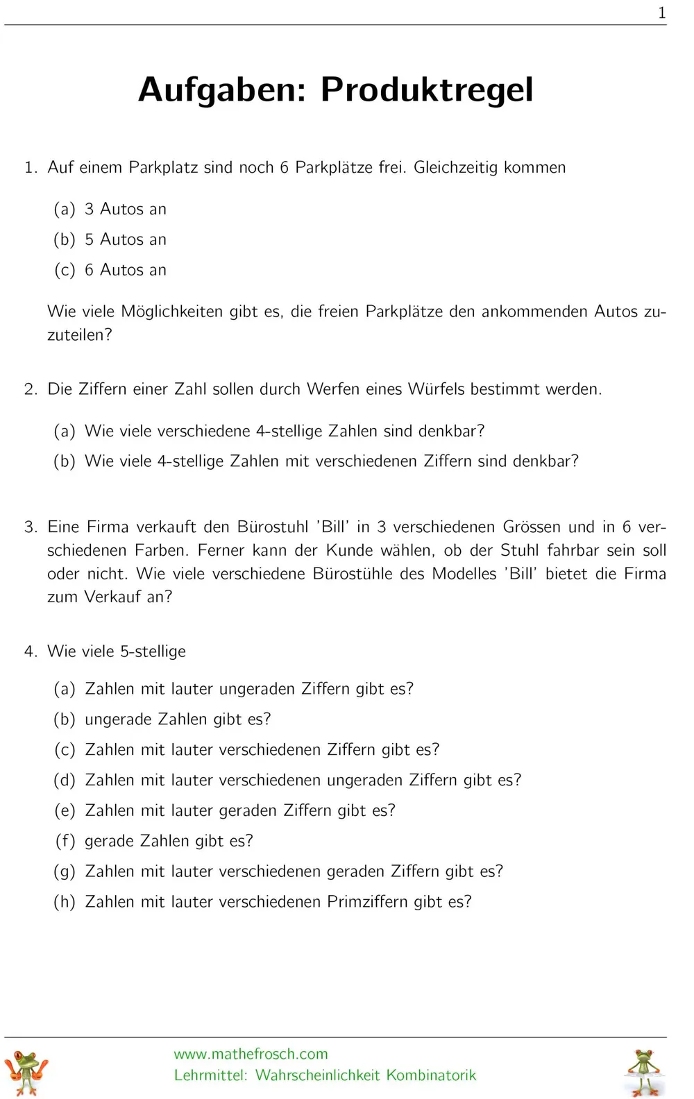 Aufgaben Wahrscheinlichkeit Kombinatorik - Produktregel