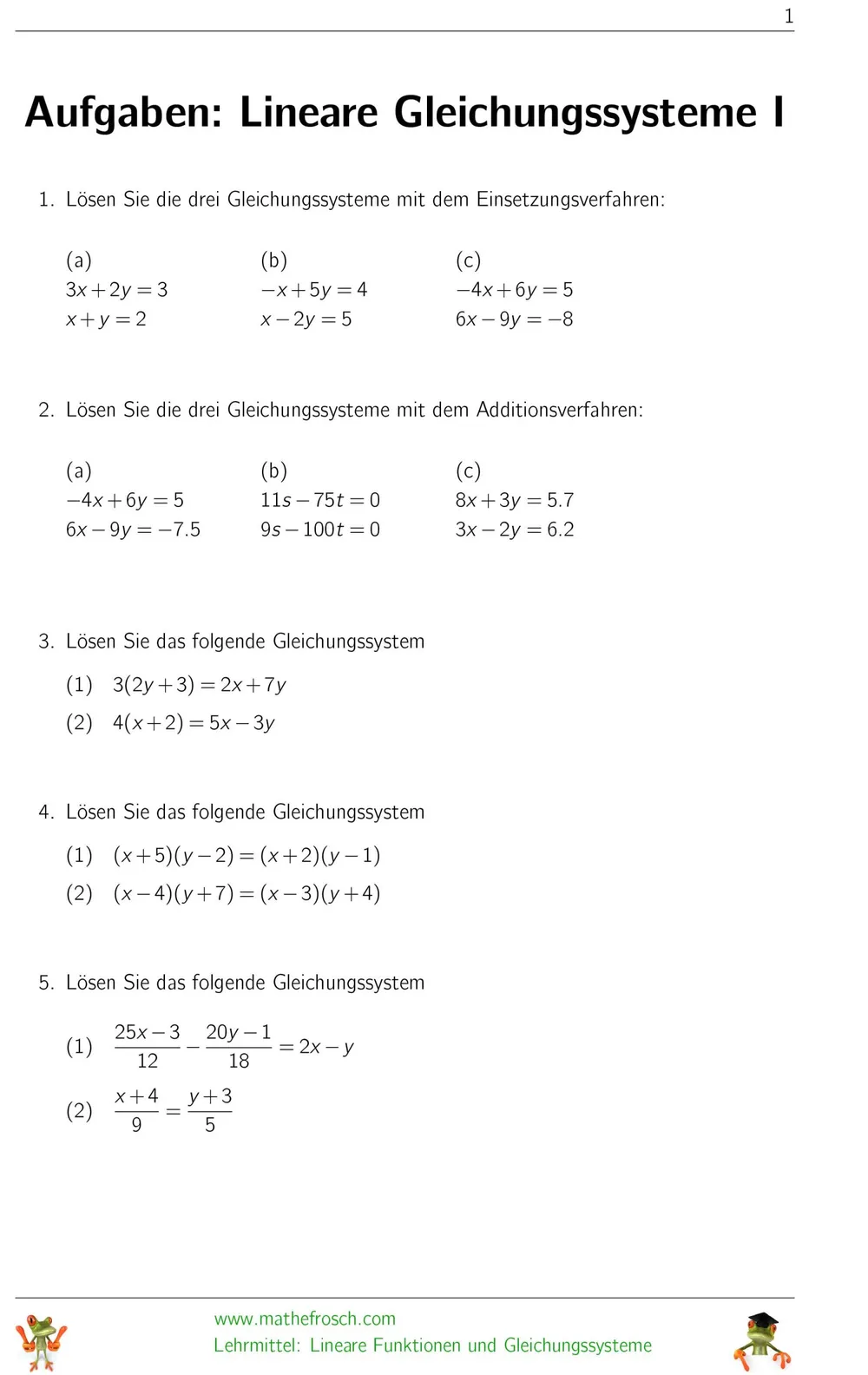 Gleichungssysteme Aufgaben