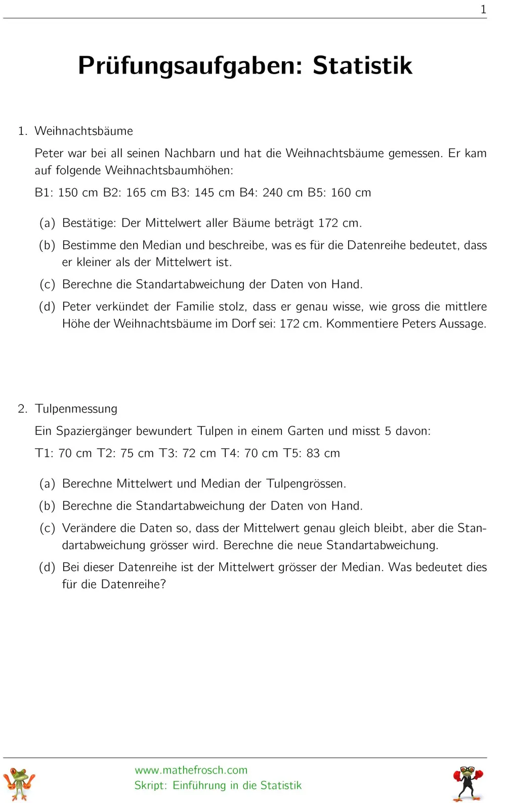 Aufgaben Statistik - Prüfungsaufgaben