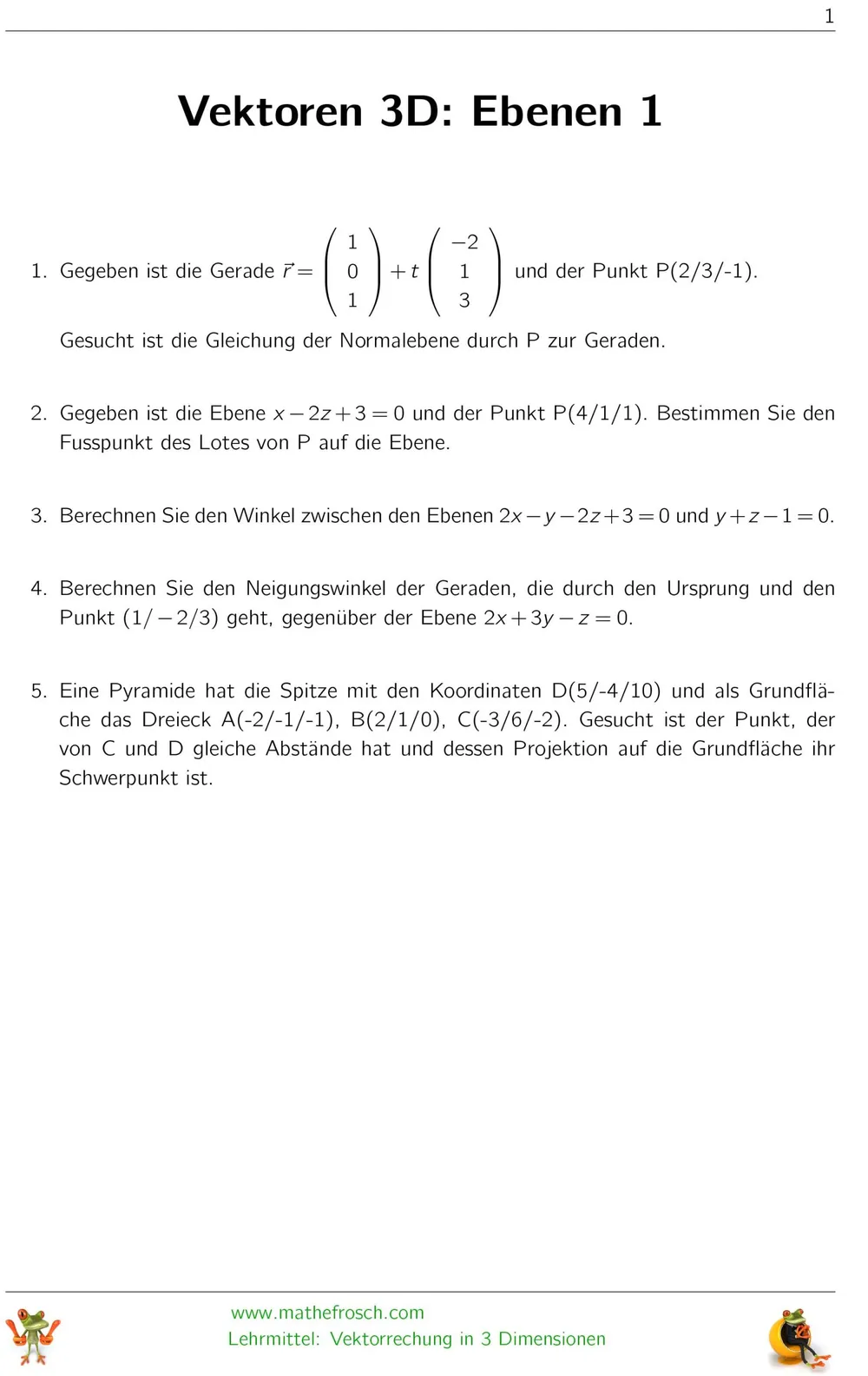 Aufgaben Vektorgeometrie 3D - Ebenen 1