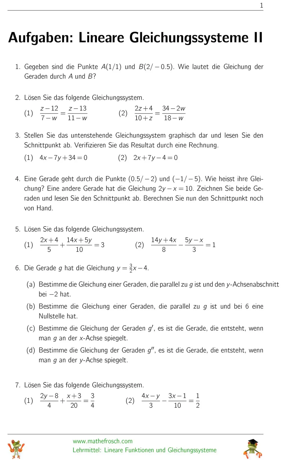 Gleichungssysteme noch mehr Aufgaben