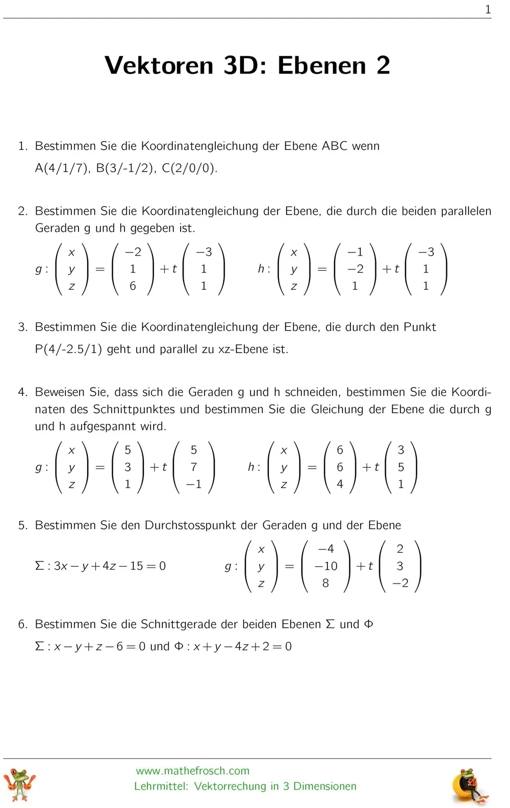 Aufgaben Vektorgeometrie 3D - Ebenen 2