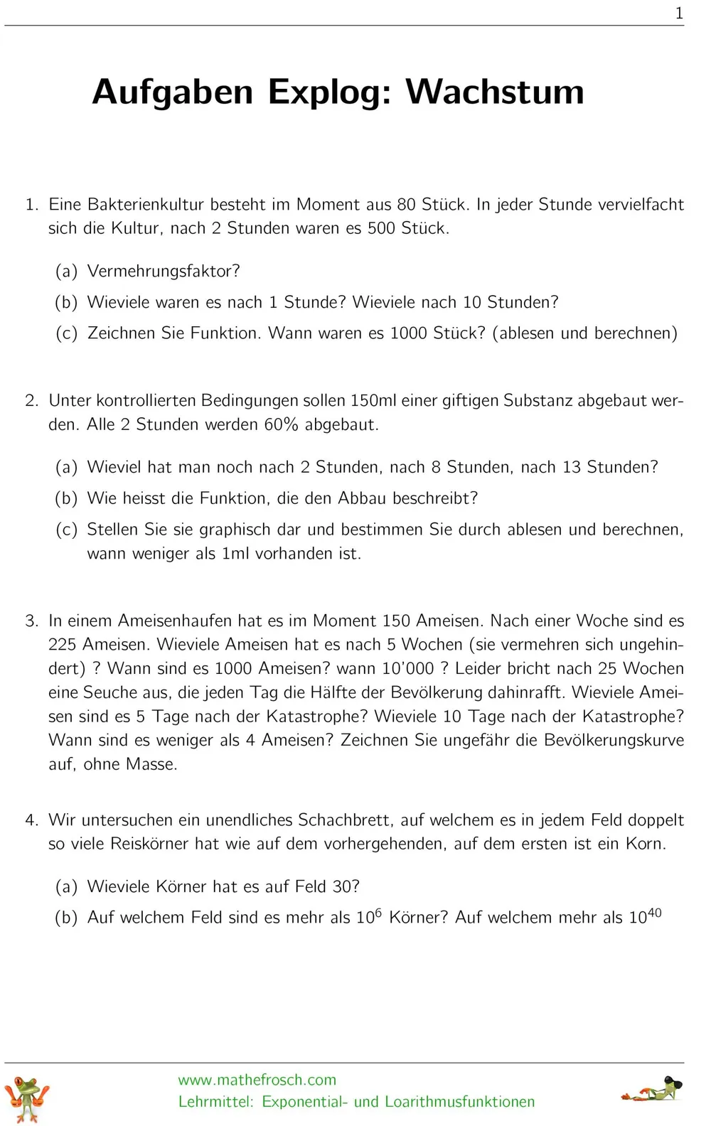 Aufgaben Exponential- und Logarithmusfunktionen Wachstum