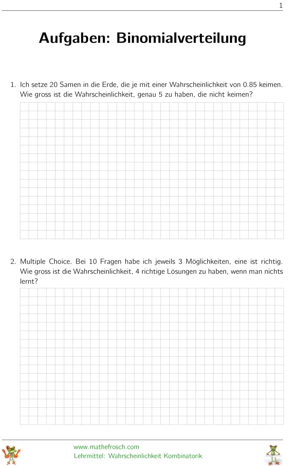 Aufgaben Wahrscheinlichkeit Kombinatorik - Binomialverteilung (mit Karos)