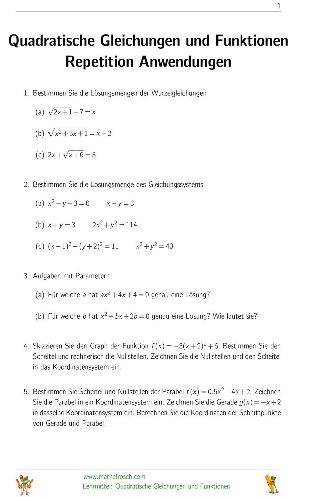 Quadratisches Anwendungen Repetition