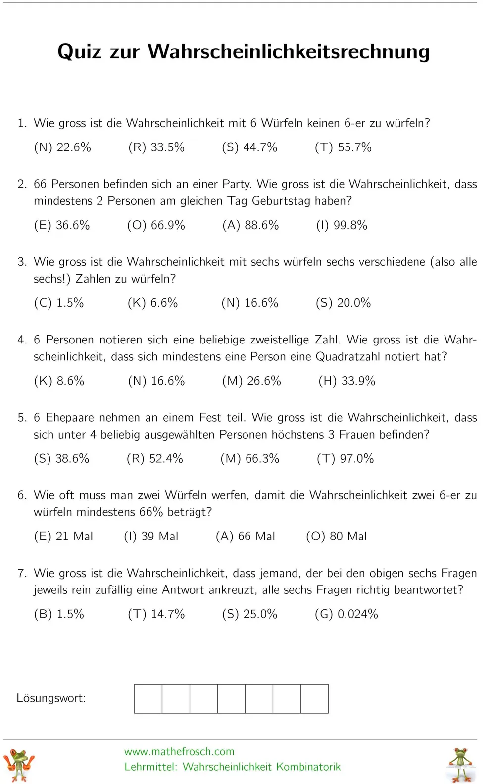 Aufgaben Wahrscheinlichkeit Kombinatorik - Quiz