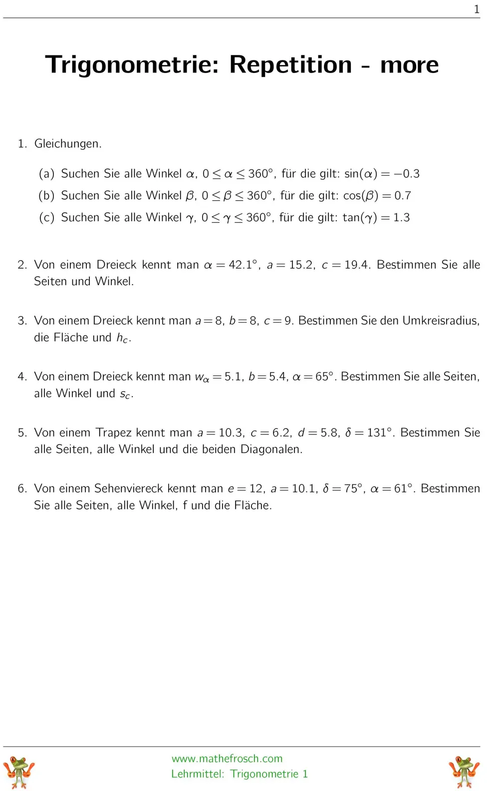 Aufgaben Trigonometrie Repetition - more
