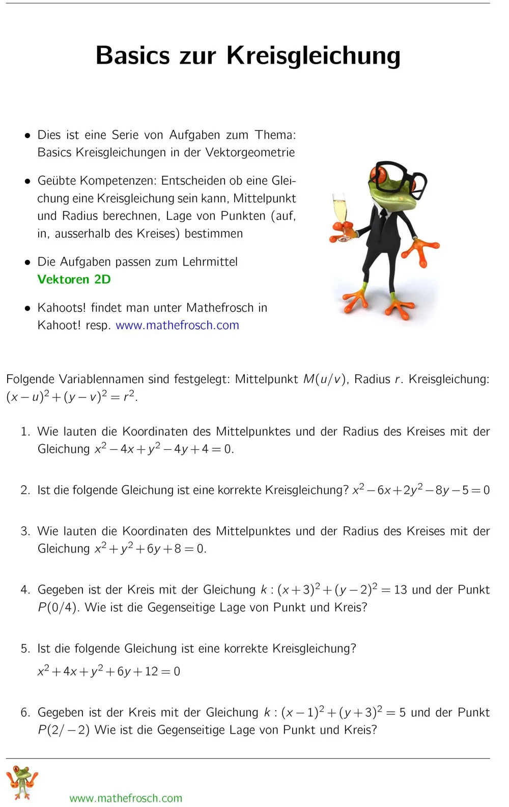 Aufgaben Vektorgeometrie 2D - Basics zur Kreisgleichung