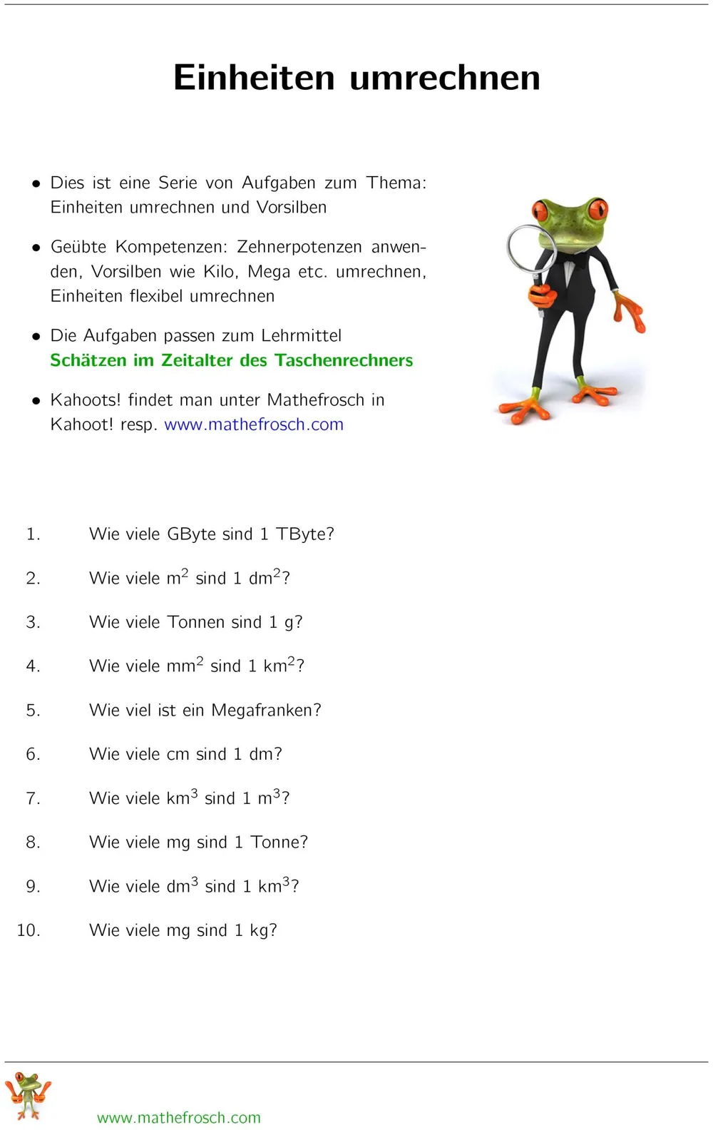 Aufgaben Einheiten umrechnen