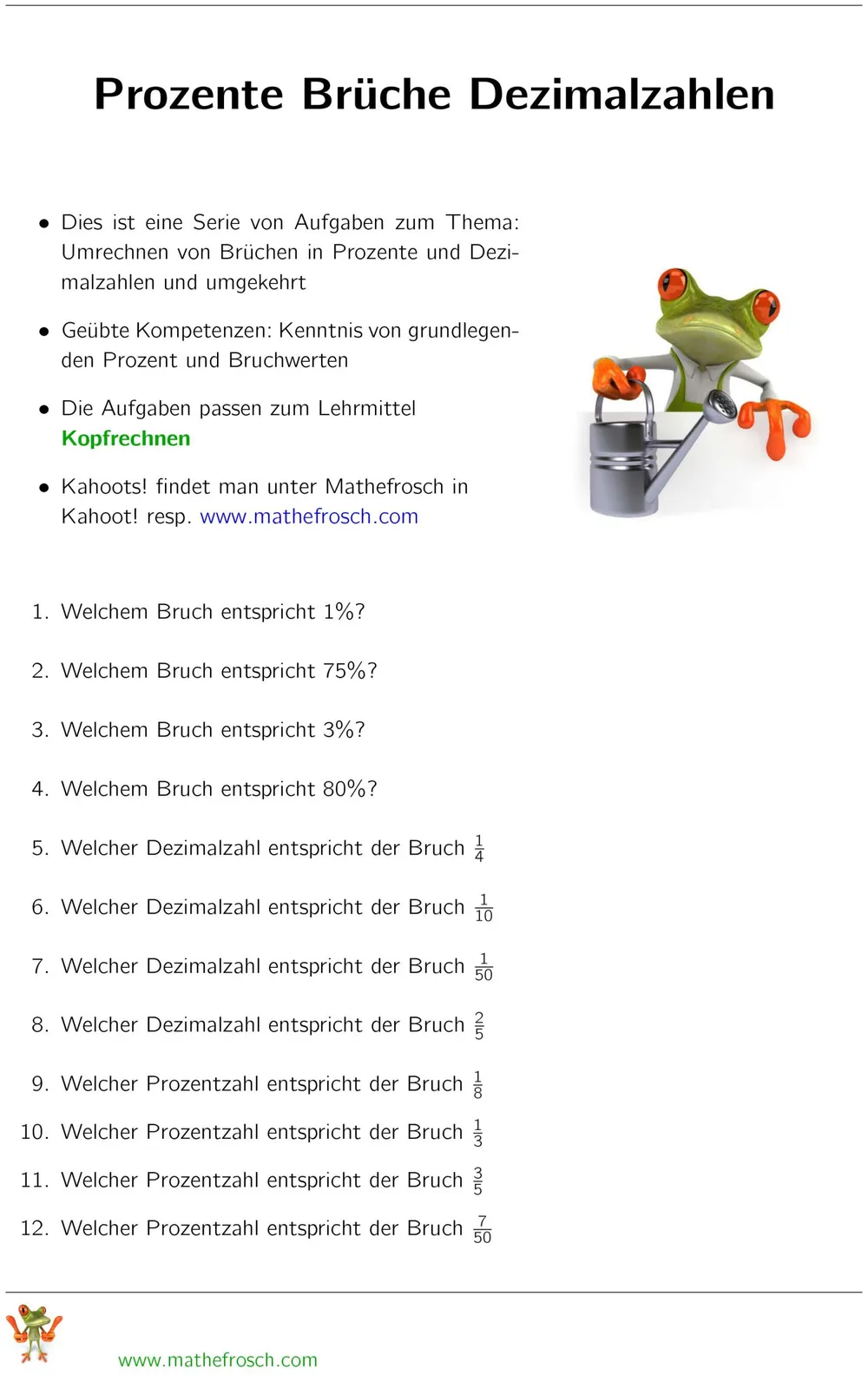 Aufgaben Prozentrechnung - Prozent, Brüche, Dezimalzahlen