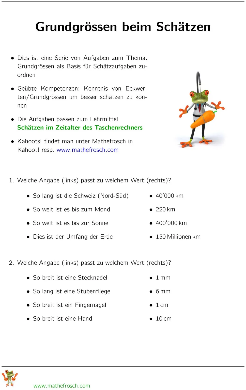 Aufgaben Grundgrössen beim Schätzen