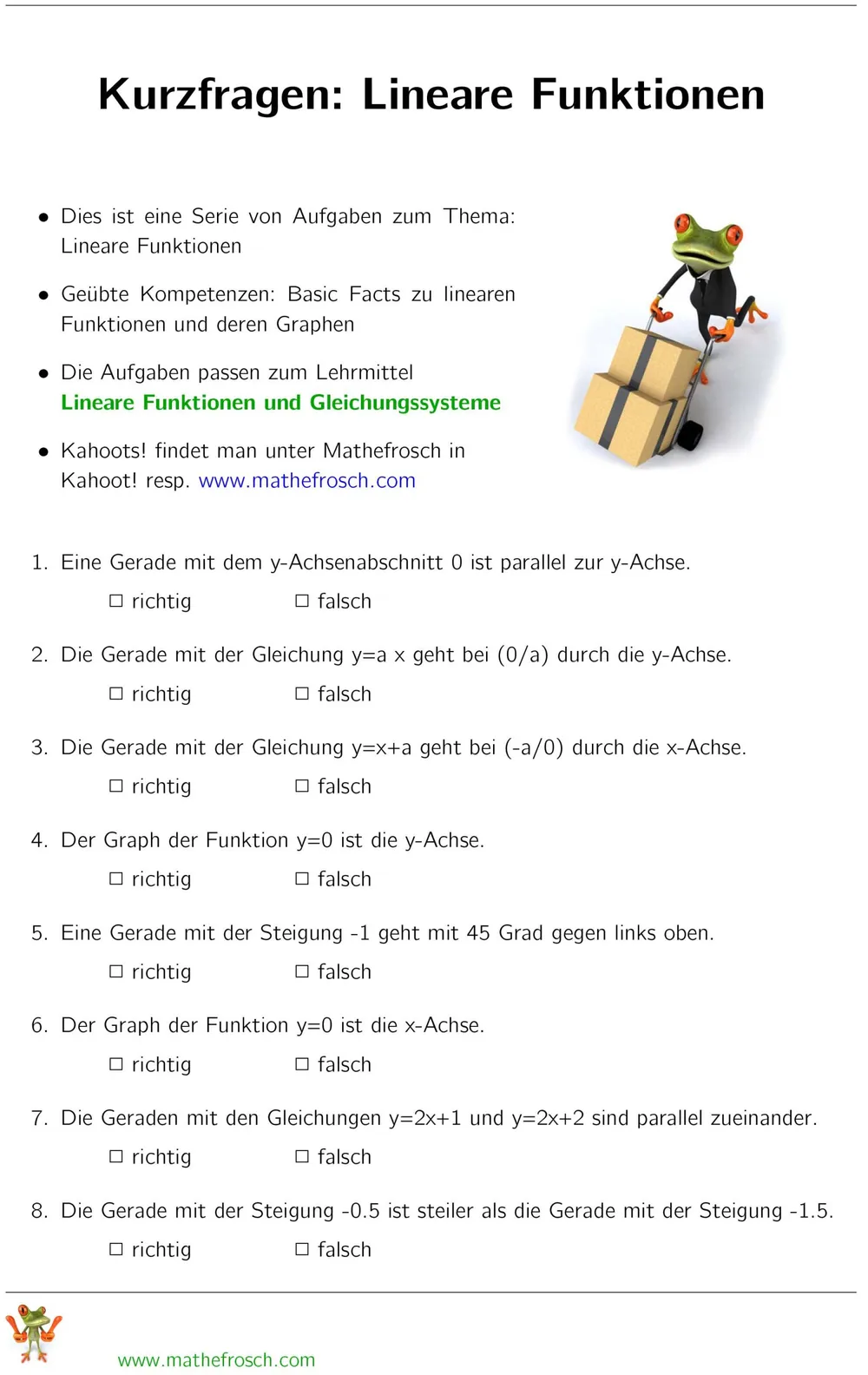 Kurzfragen lineare Funktionen