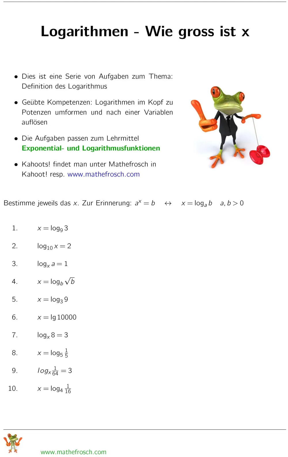 Aufgaben Logarithmen- Wie gross ist x