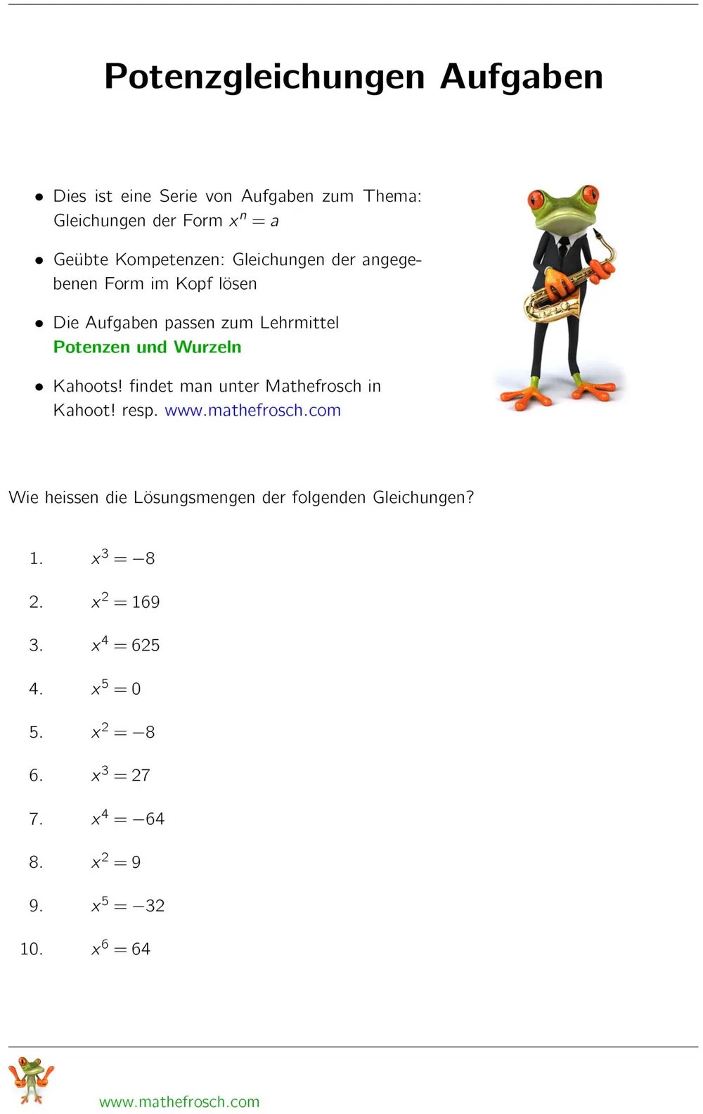 Aufgaben Potenzgleichungen