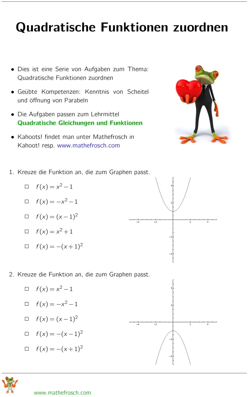 Quadratische Funktionen zuordnen