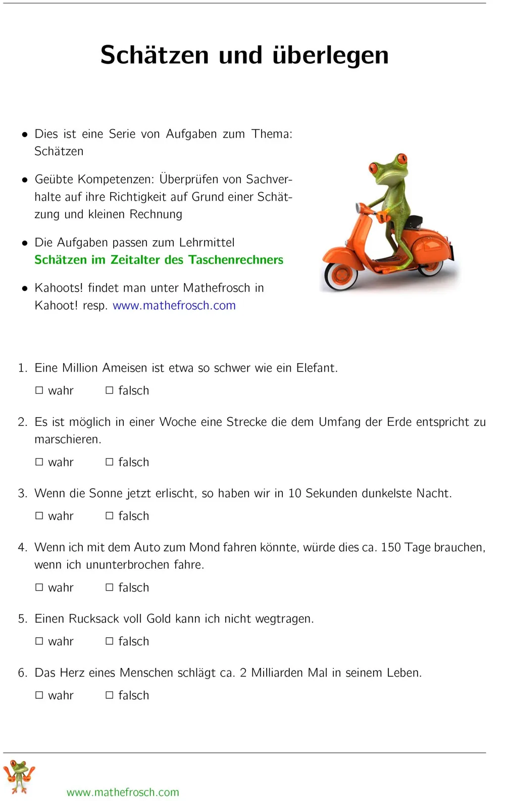 Aufgaben Schätzen und Überlegen