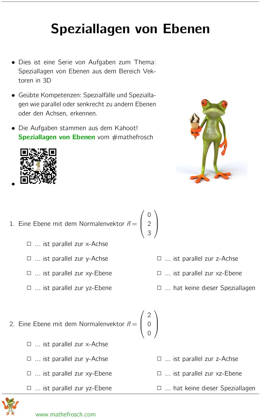 Aufgaben Vektorgeometrie 3D - Speziallagen von Ebenen