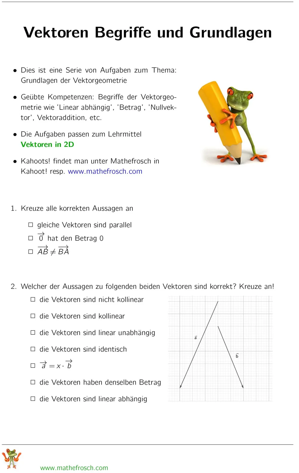 Aufgaben Vektorgeometrie 2D - Begriffe und Grundlagen