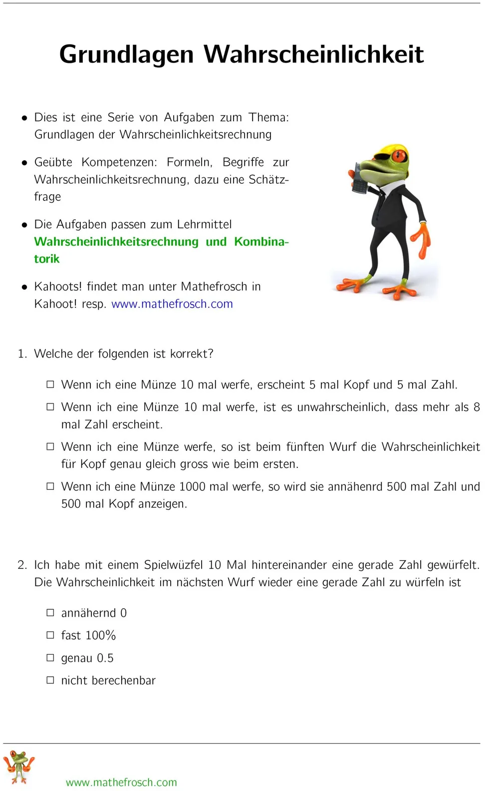Aufgaben Wahrscheinlichkeit Kombinatorik - Grundlagen