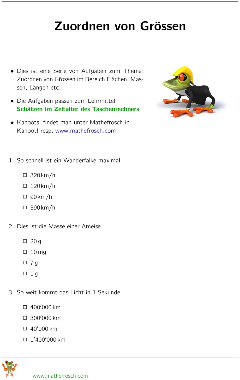 Aufgaben Zuordnen von Grössen