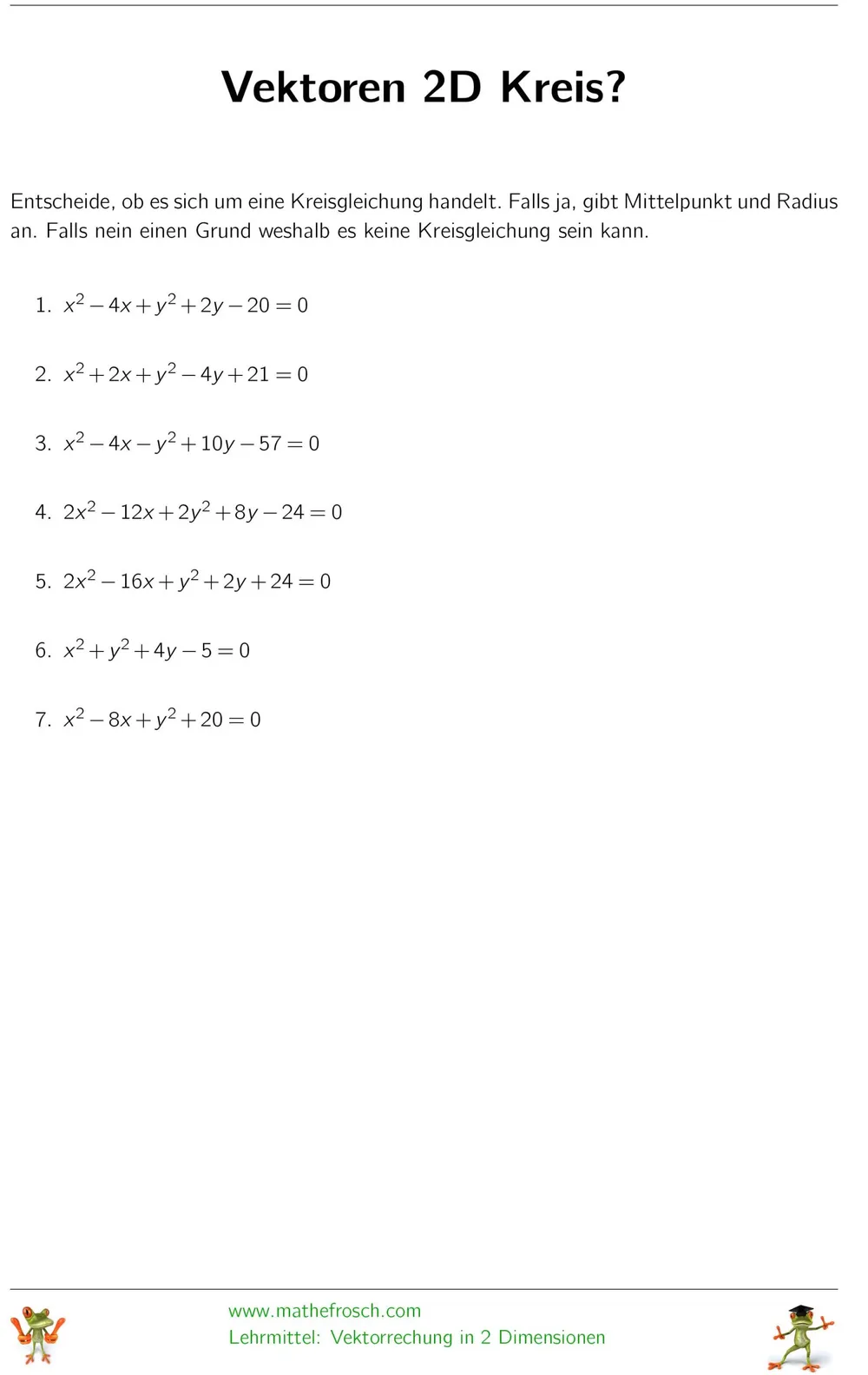 Aufgaben Vektorgeometrie 2D - Kreis?